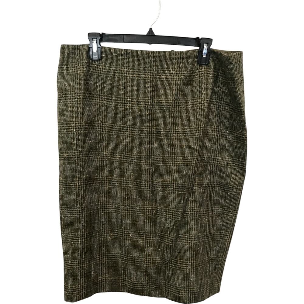 Escada Wool Pencil Cut Skirt Womens Sz 44 Brown Plaid Back Slit Classic Vintage